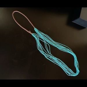 Multi-strand Turquoise Seed Bead Necklace +leather